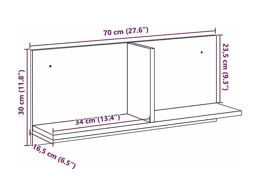 Armoire murale 70x16,5x30 gris béton cm bois d'ingénierie