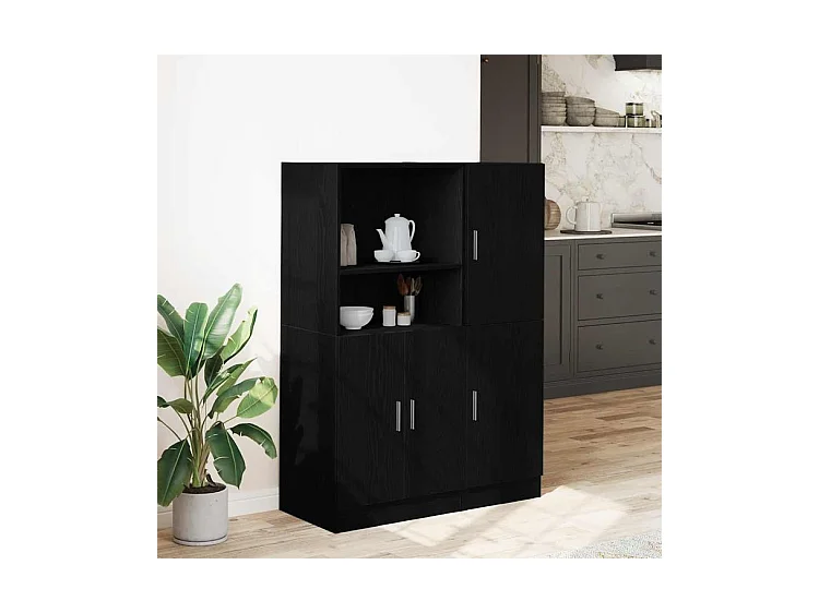 Ensemble d'armoires de cuisine 2 pcs noir bois d'ingénierie