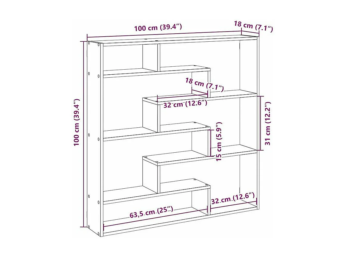 Étagère cube murale 7 compartiments noir bois d'ingénierie