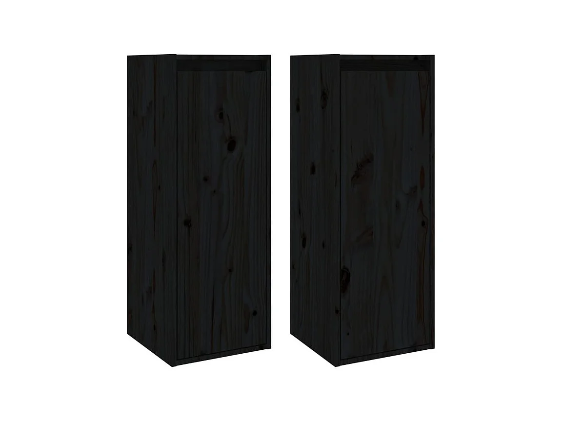 Armoires murales 2 pcs Noir 30x30x80 Bois de pin massif