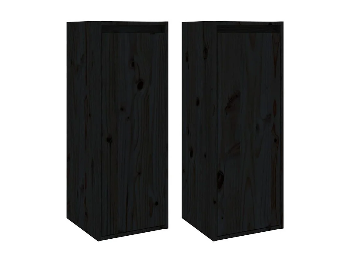 Armoires murales 2 pcs Noir 30x30x80 Bois de pin massif