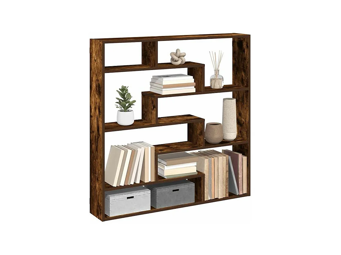 Étagère cube murale 7 compartiments chêne fumé bois ingénierie
