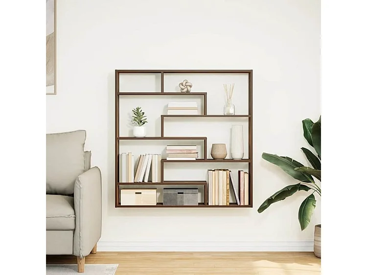 Étagère cube murale 7 compartiments chêne fumé bois ingénierie