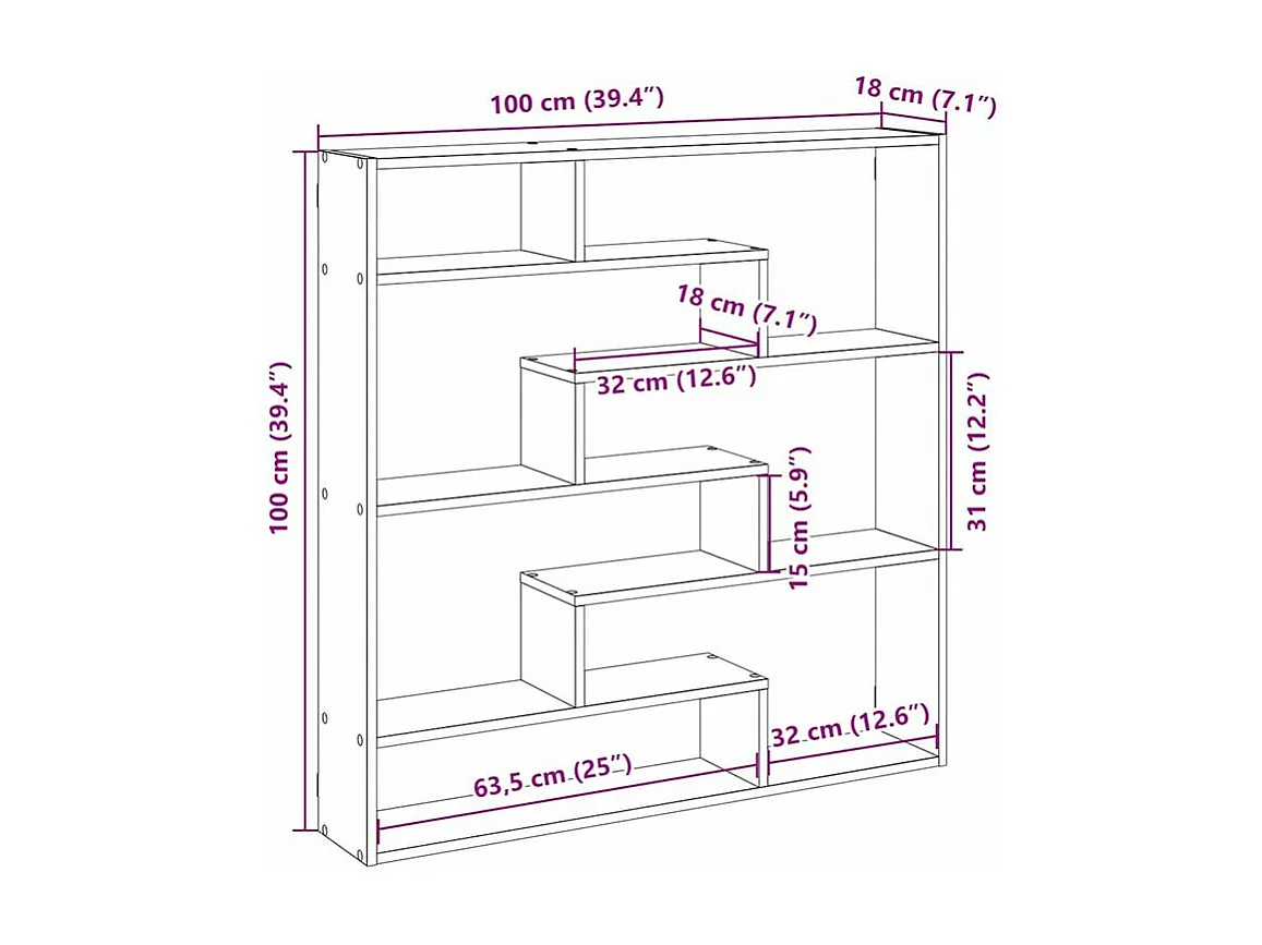 Étagère cube murale 7 compartiments chêne fumé bois ingénierie