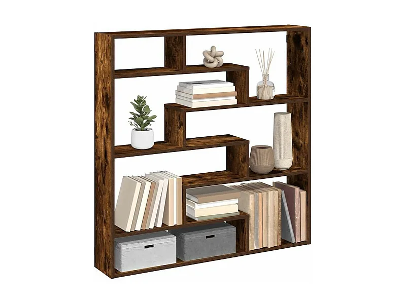 Étagère cube murale 7 compartiments chêne fumé bois ingénierie