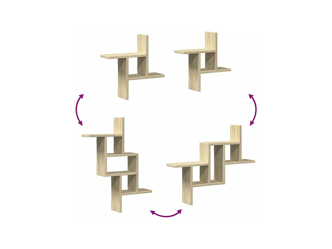 Étagères murales 2pcs chêne sonoma 38x12x38 bois d'ingénierie