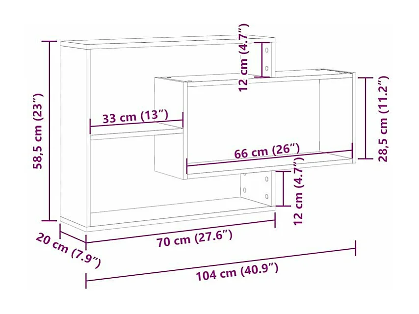 Étagère murale avec 3 espaces ouverts Kazko 104cm – Pratique et élégante-Couleur Marron clair