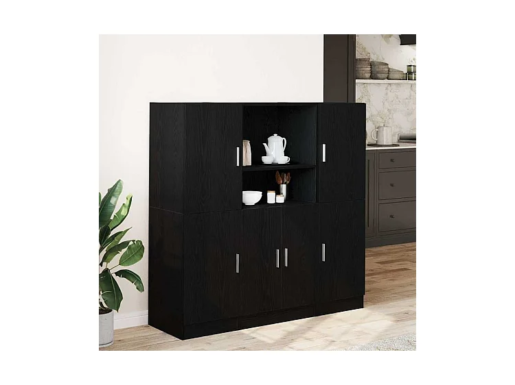 Ensemble d'armoires de cuisine 3 pcs noir bois d'ingénierie