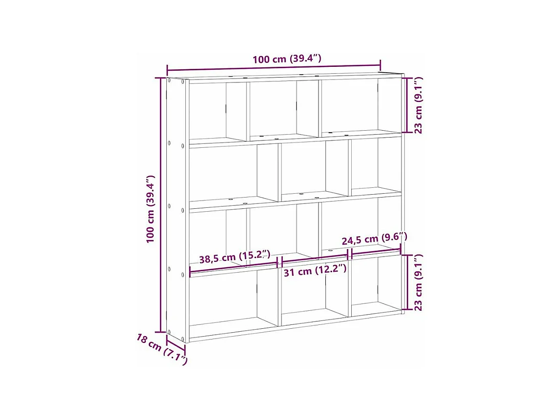 Étagère cube murale 12 compartiments sonoma gris