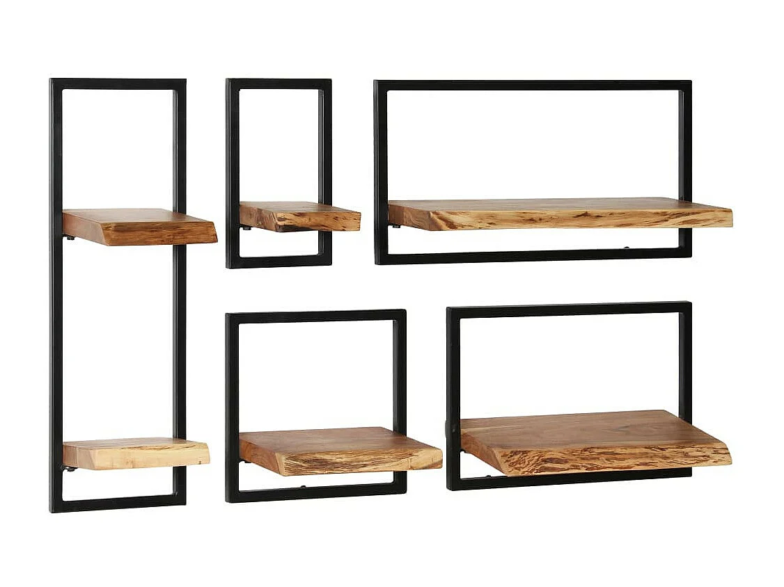 Set d'étagères murales 5 pcs Bois d'acacia massif et acier