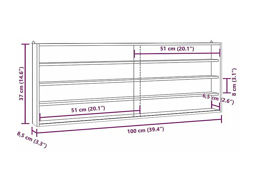 Vitrine murale avec portes 100x8,5x37