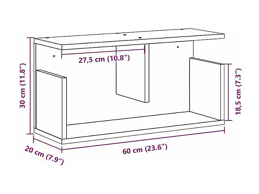 Armoire murale 60x20x30 noir bois d'ingénierie