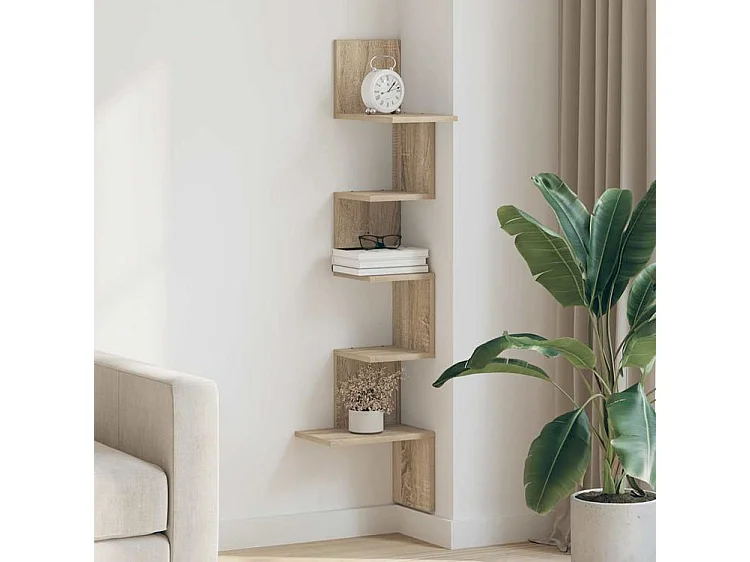 Étagère d'angle murale chêne sonoma bois d'ingénierie