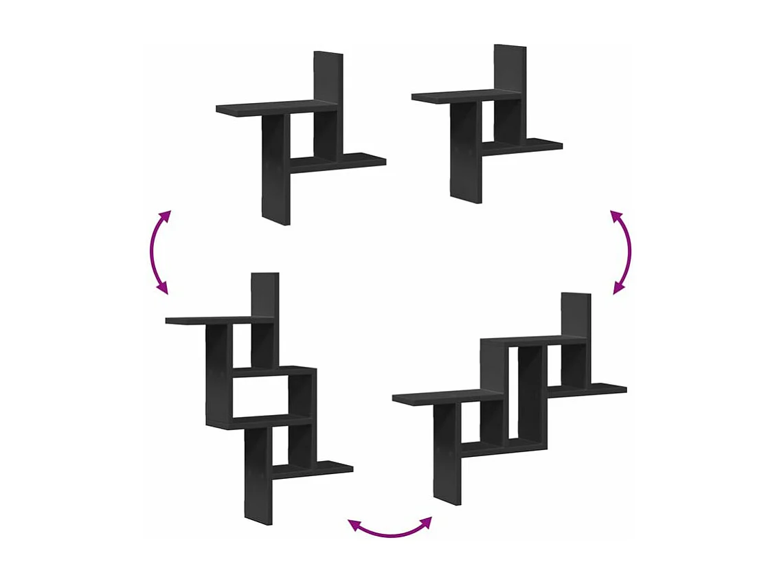 Étagères murales 2 pcs noir 38x12x38 bois d'ingénierie