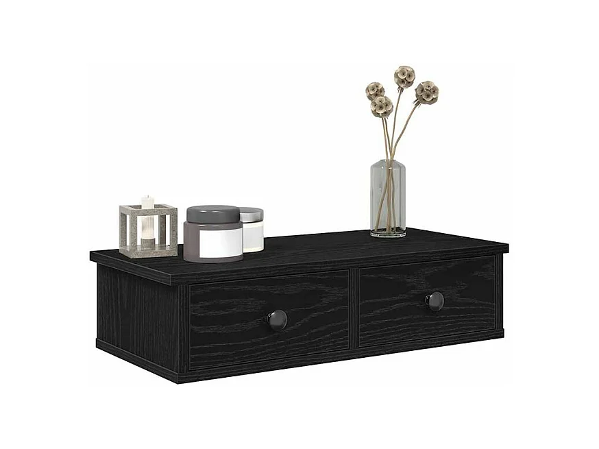 Étagère murale avec tiroirs noir 60x25x15 bois d'ingénierie