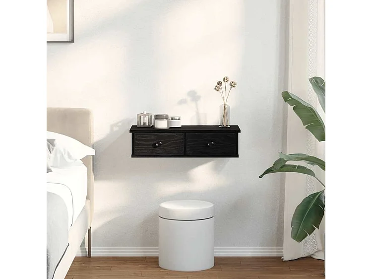 Étagère murale avec tiroirs noir 60x25x15 bois d'ingénierie