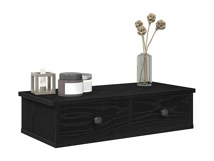 Étagère murale avec tiroirs noir 60x25x15 bois d'ingénierie