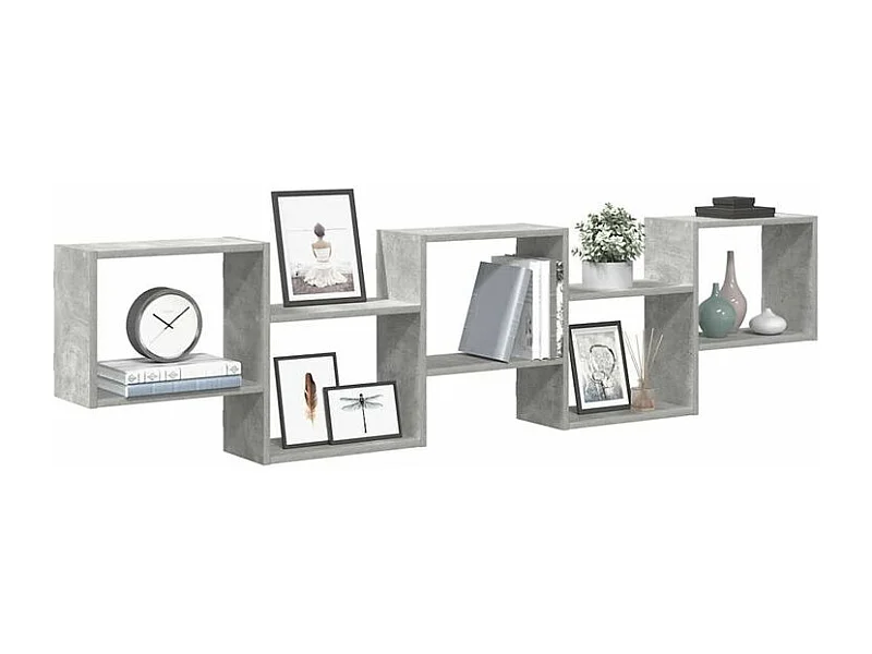 Étagère cube murale 5 compartiments gris béton bois ingénierie
