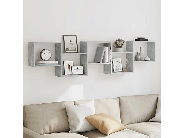 Étagère cube murale 5 compartiments gris béton bois ingénierie