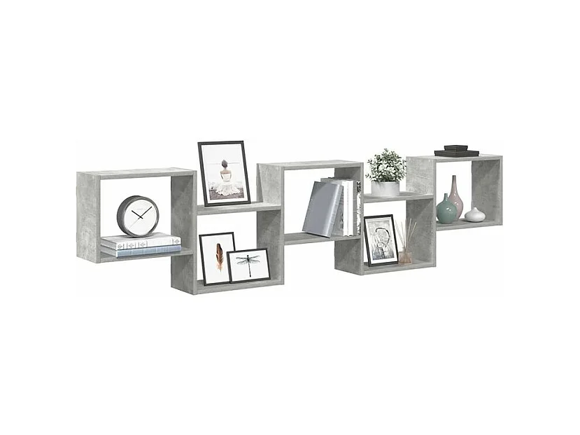 Étagère cube murale 5 compartiments gris béton bois ingénierie