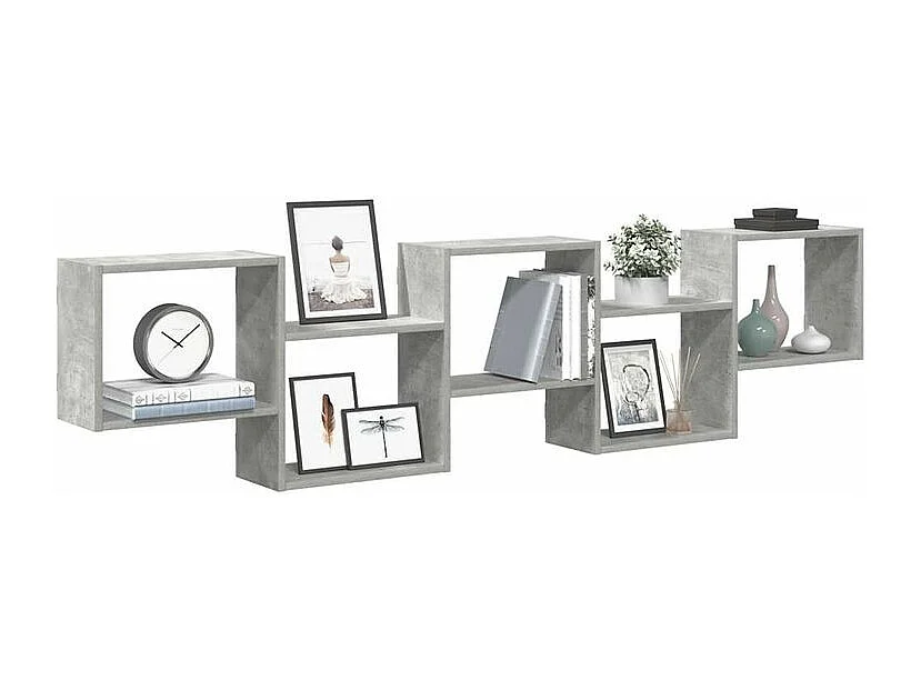 Étagère cube murale 5 compartiments gris béton bois ingénierie