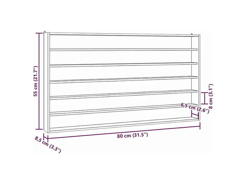 Vitrine murale avec 6 étagères 80x8,5x55