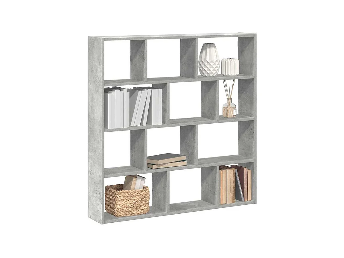 Étagère cube murale 12 compartiments gris béton bois ingénierie