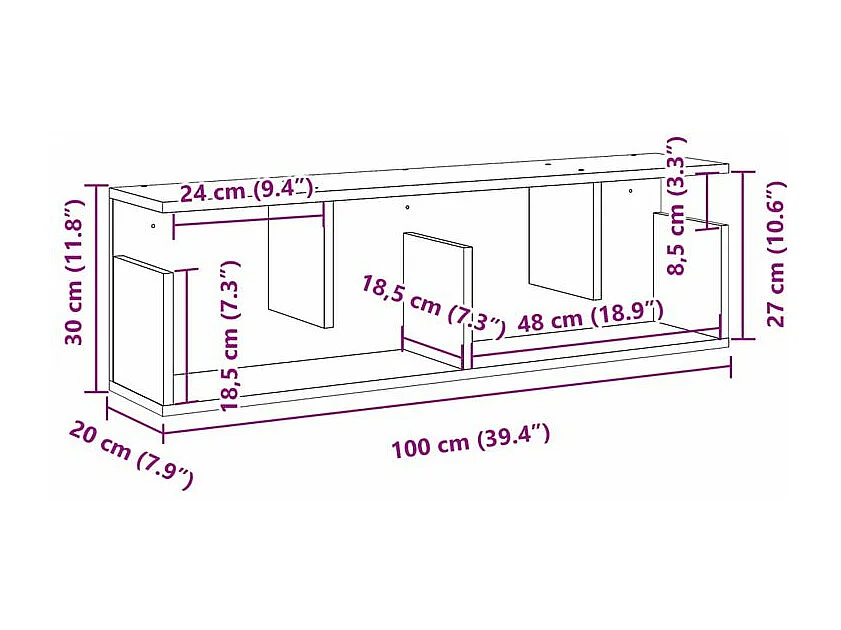 Armoire murale 100x20x30 gris béton bois d'ingénierie