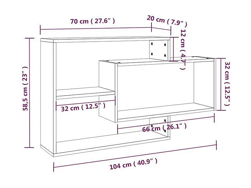 Étagère murale avec 3 espaces ouverts Kazko 104cm – Pratique et élégante-Couleur Marron fumé
