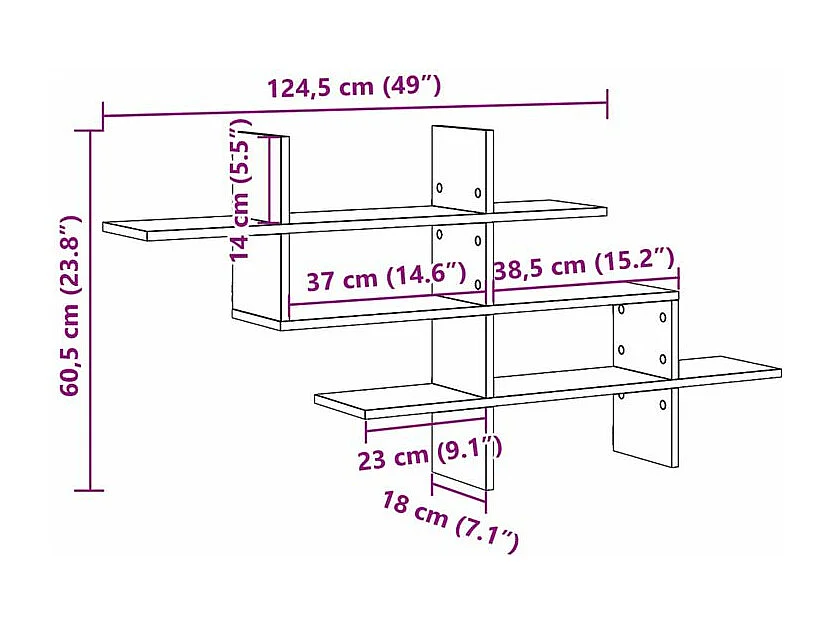 Étagère murale blanc 124,5x18x60,5 bois d'ingénierie
