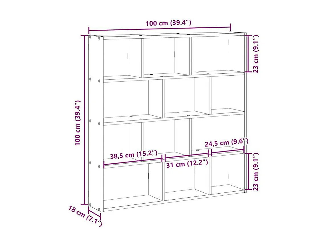 Étagère cube murale 12 compartiments chêne sonoma