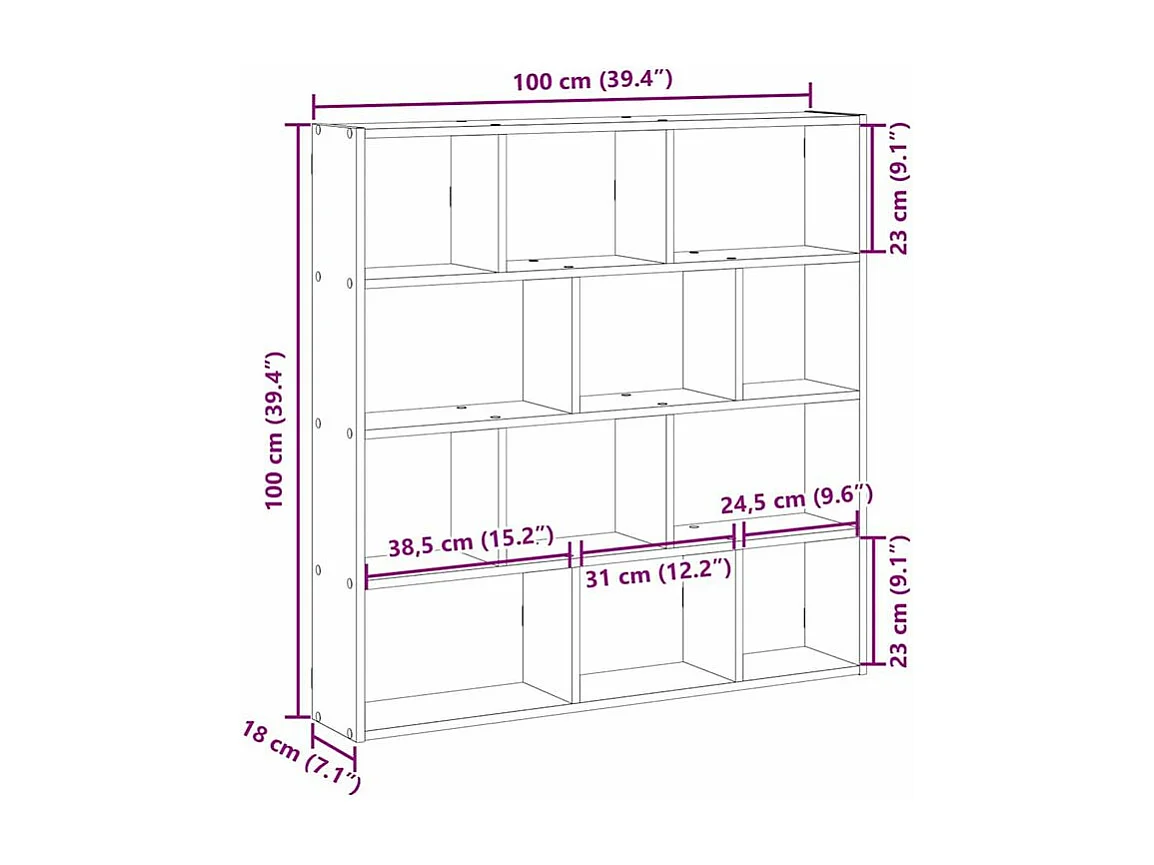 Étagère cube murale 12 compartiments chêne sonoma
