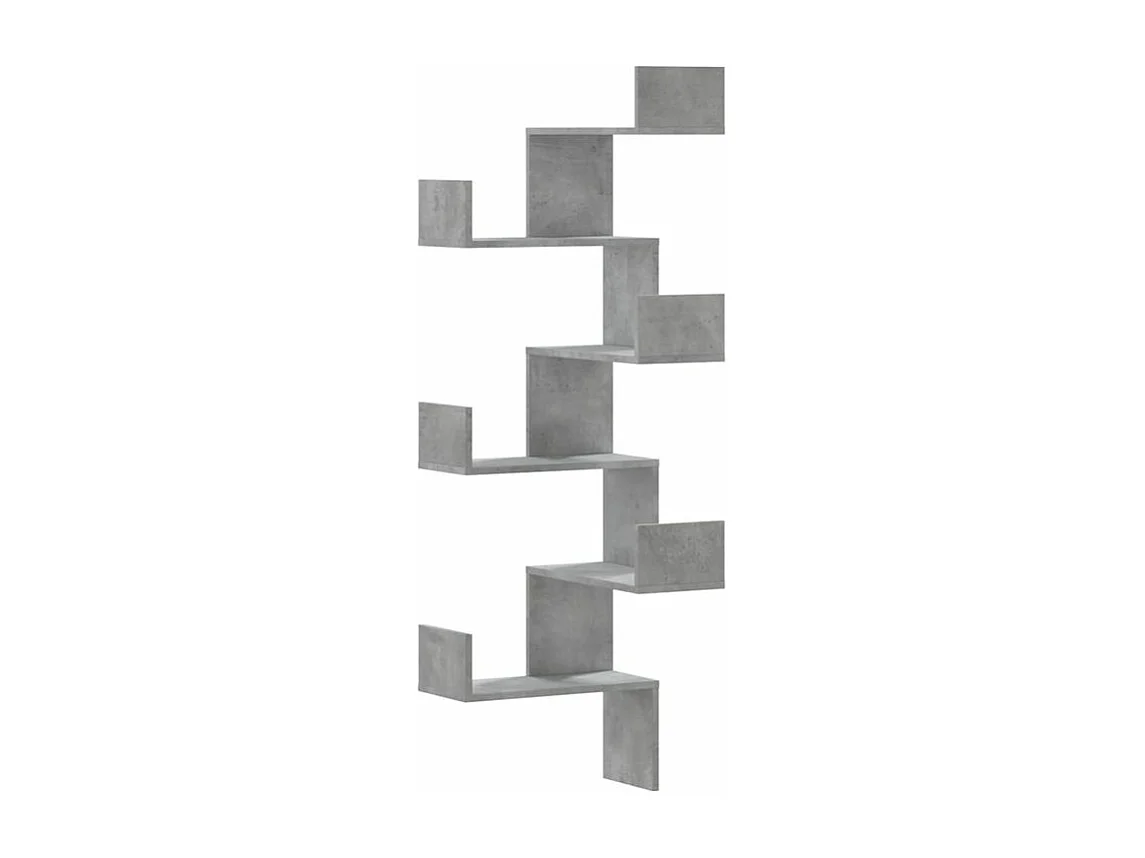 Étagère murale d'angle gris béton 45x45x147 bois d'ingénierie