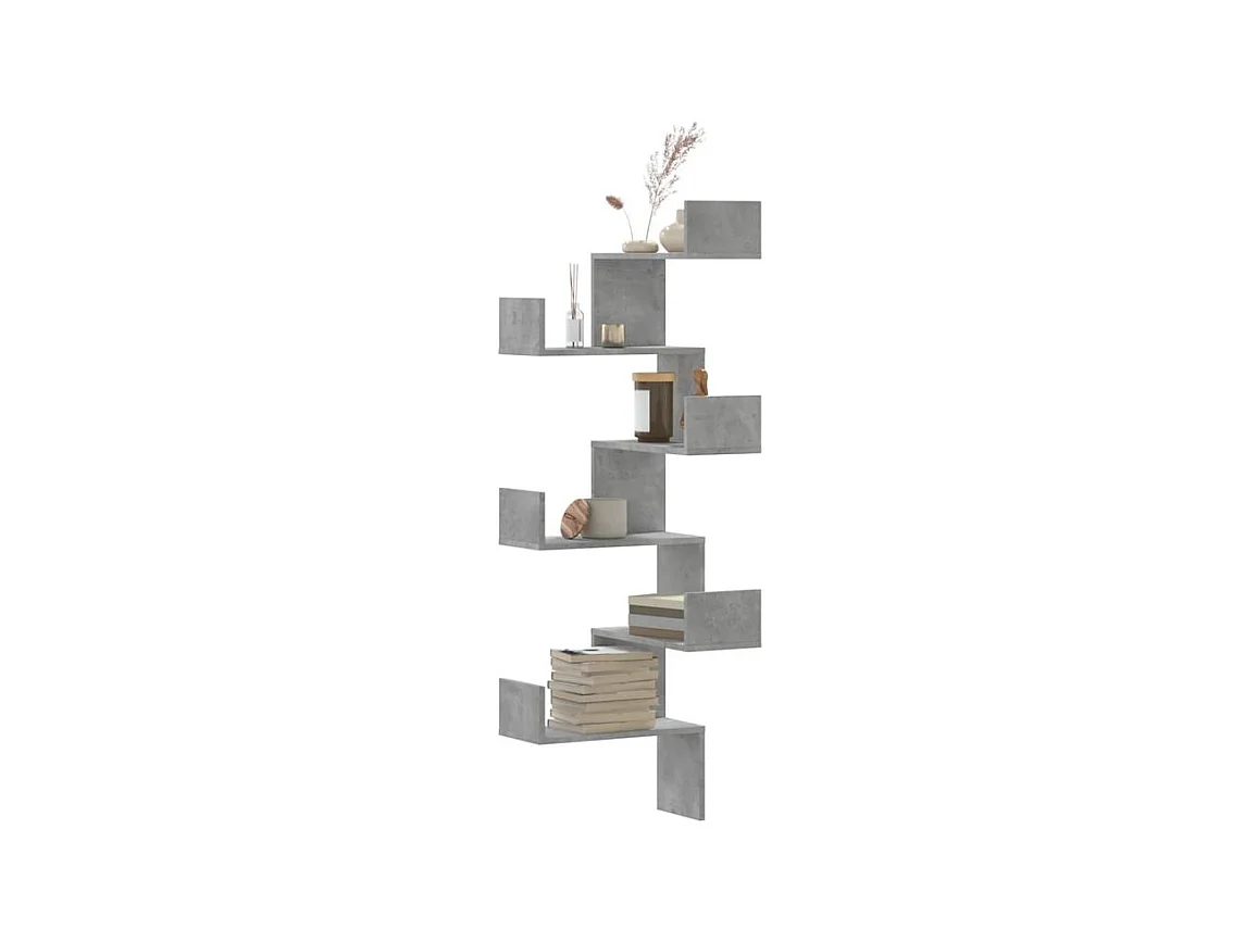 Étagère murale d'angle gris béton 45x45x147 bois d'ingénierie