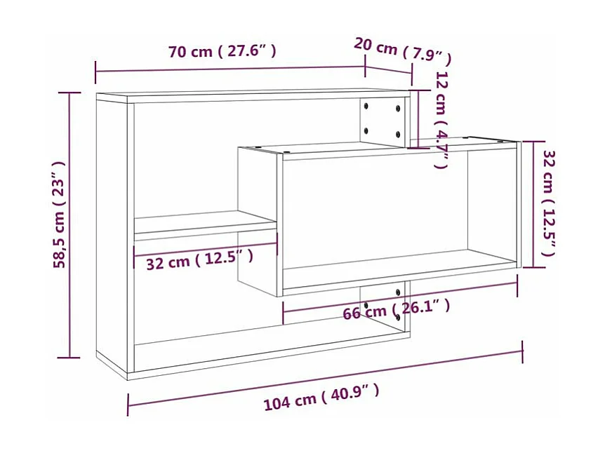 Étagère murale avec 3 espaces ouverts Kazko 104cm – Pratique et élégante-Couleur Noyer