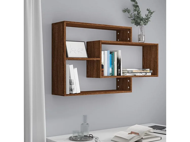 Étagère murale avec 3 espaces ouverts Kazko 104cm – Pratique et élégante-Couleur Noyer