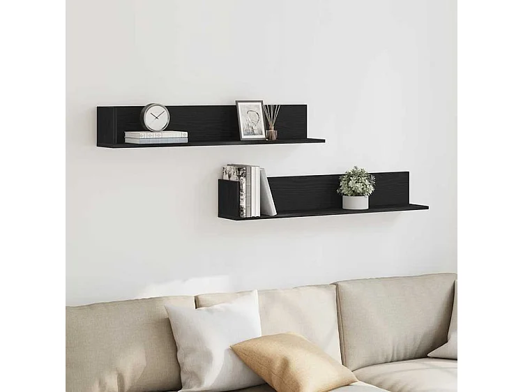 Étagères murales 2 pcs noir 100x16,5x16,5 bois d'ingénierie