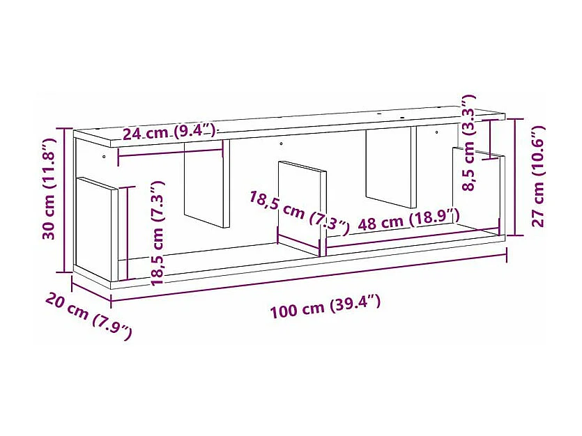 Armoire murale 100x20x30 sonoma gris bois d'ingénierie