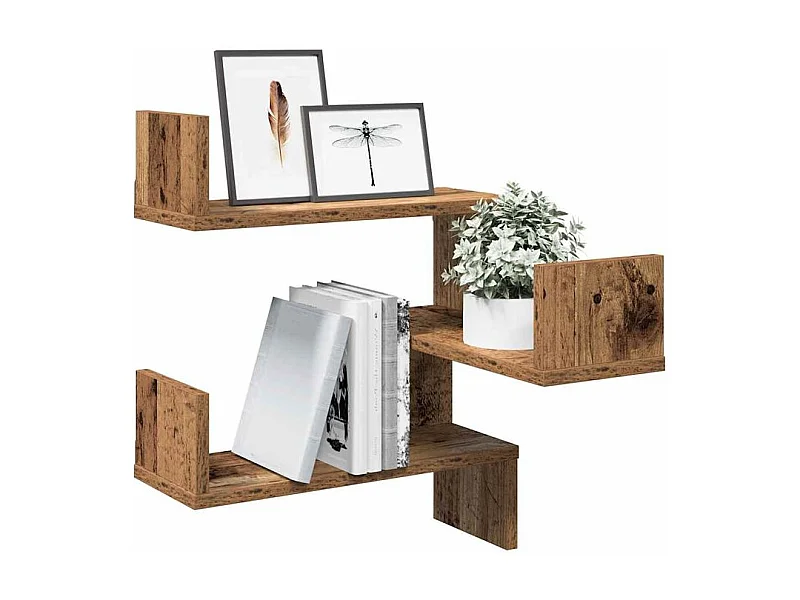 Étagère d'angle murale vieux bois 40x40x49,5 bois ingénierie