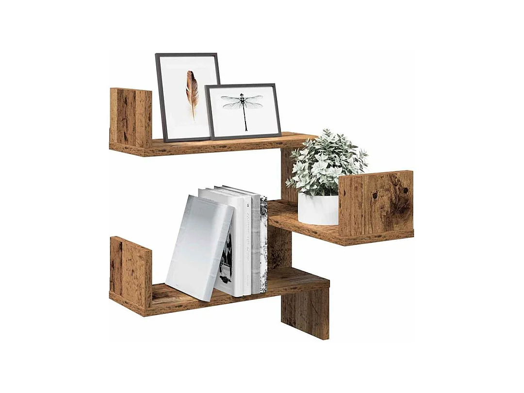 Étagère d'angle murale vieux bois 40x40x49,5 bois ingénierie