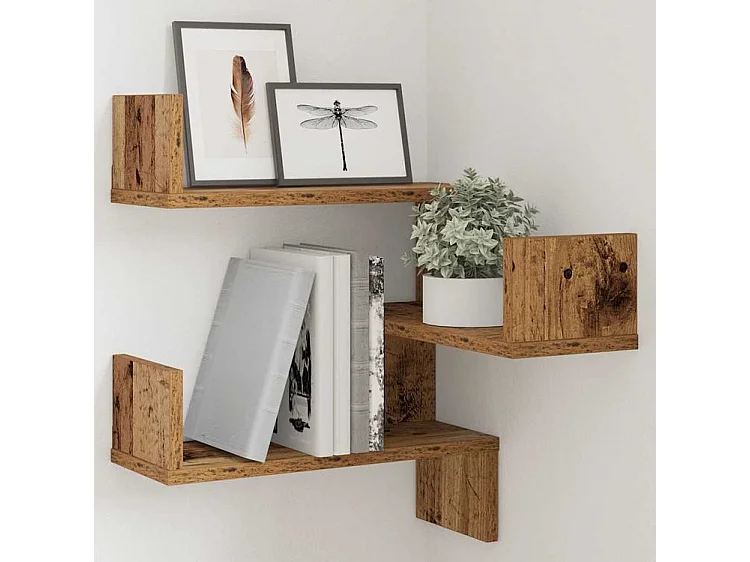 Étagère d'angle murale vieux bois 40x40x49,5 bois ingénierie