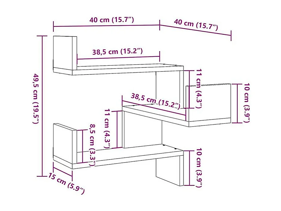 Étagère d'angle murale vieux bois 40x40x49,5 bois ingénierie
