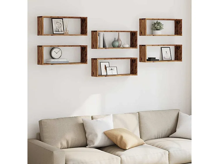Étagères murales cube 6 pcs vieux bois 60x15x23