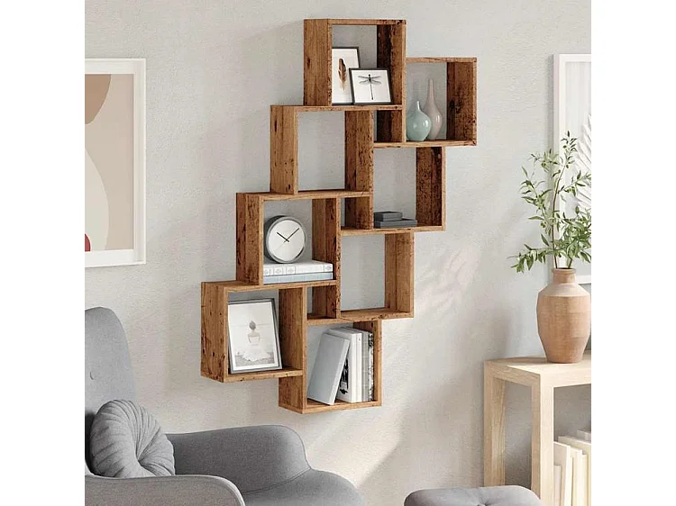 Étagère murale en forme de cube vieux bois 90x15x119,5