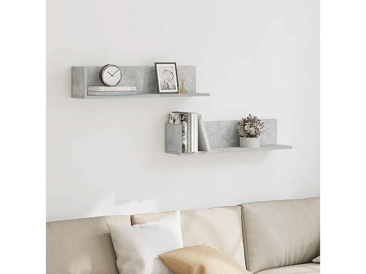 Étagères murales 2pcs gris béton 75x16,5x16,5 bois ingénierie