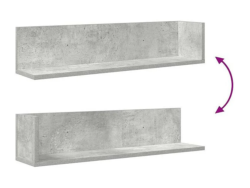 Étagères murales 2pcs gris béton 75x16,5x16,5 bois ingénierie