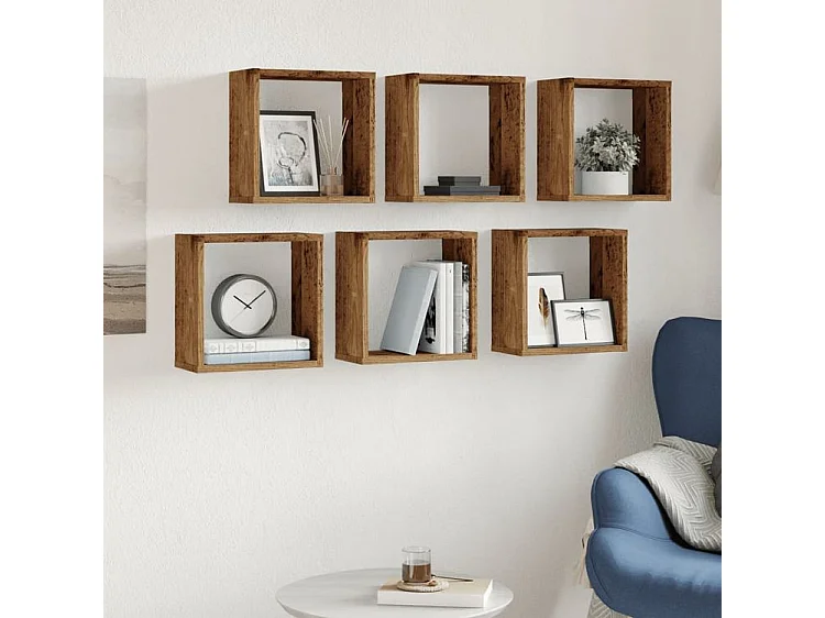 Étagères cube murales 6 pcs vieux bois 30x15x30