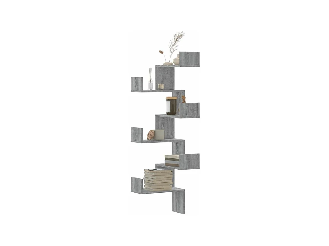 Étagère d'angle murale sonoma gris 45x45x147 bois ingénierie