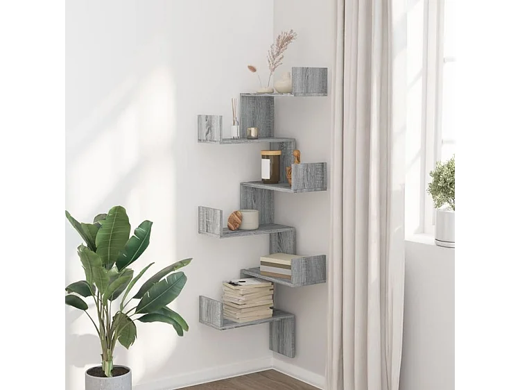 Étagère d'angle murale sonoma gris 45x45x147 bois ingénierie