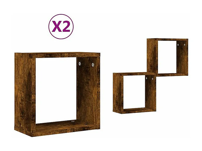 Étagères murales sous forme de cube 2 pcs chêne fumé 30x15x30